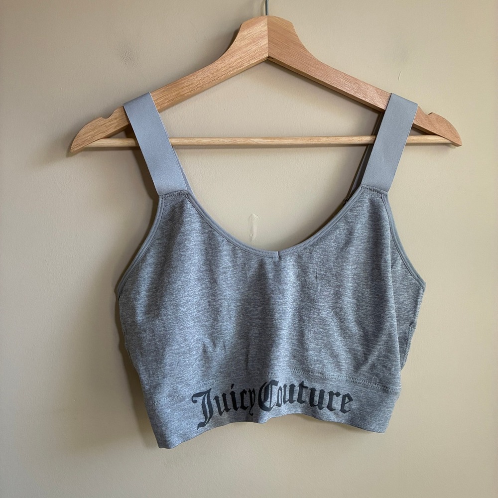 Juicy Couture Gothic Logo Sports Bra 2X Gray Womens Seamless Adjustable Straps